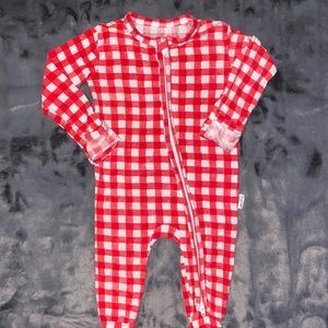 6m Gigi and Max Bamboo Red White Plaid Unisex Christmas Zipper Footie